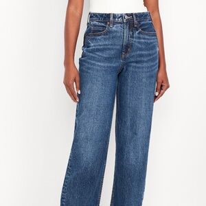 Old Navy Size 6 Extra High-Waisted Blue Medium Wash Cotton/Spandex Wide Leg Jean